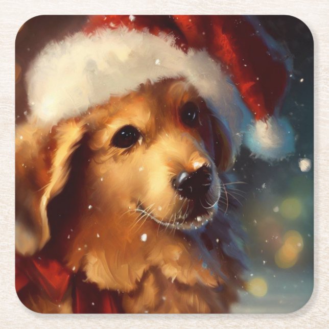 Posavasos Cuadrado De Papel Perro 4 navidades (Anverso)