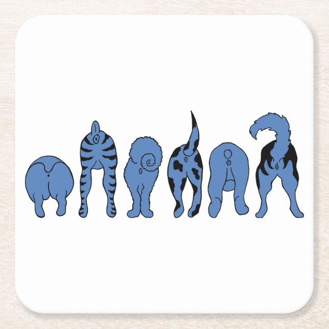 Posavasos Cuadrado De Papel Perro Azul (Anverso)