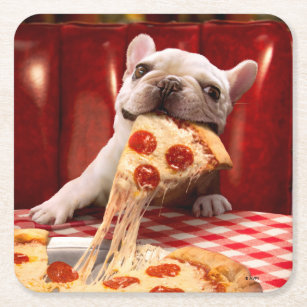 Posavasos Cuadrado De Papel Perro comiendo pizza Slice