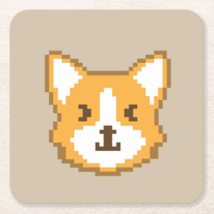 Posavasos Cuadrado De Papel Perro con pixelación lindo cara lanzar almohada