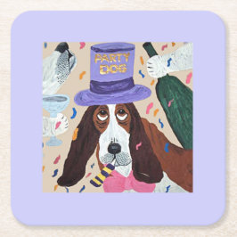 Posavasos Cuadrado De Papel Perro de fiesta Basset Hound 