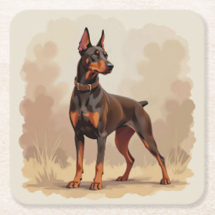 Posavasos Cuadrado De Papel Perro Doberman Pinscher Marrón Óxido Rojo