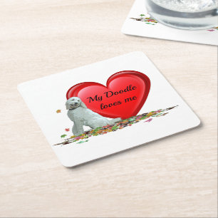 Posavasos Cuadrado De Papel Perro Doodle En Salve Montaña De Papel Corazón