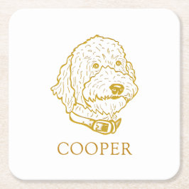 Posavasos Cuadrado De Papel Perro Goldendoodle Personalizado
