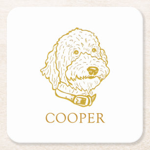 Posavasos Cuadrado De Papel Perro Goldendoodle Personalizado