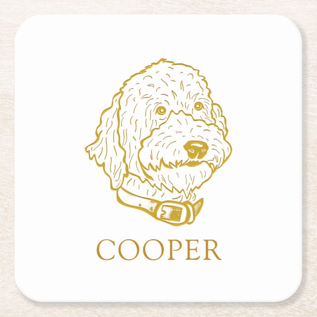 Posavasos Cuadrado De Papel Perro Goldendoodle Personalizado (Anverso)