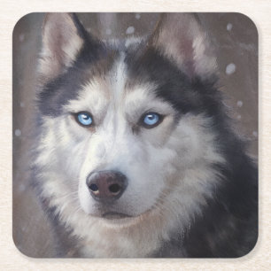 Posavasos Cuadrado De Papel Perro Husky Siberiano