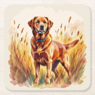 Posavasos Cuadrado De Papel Perro Labrador Retriever Fox Rojo