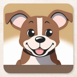 Posavasos Cuadrado De Papel Perro marrón feliz sonriente brillante