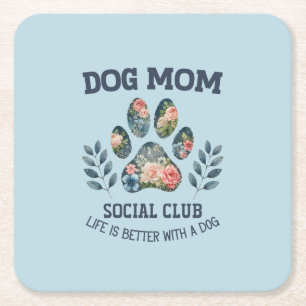 Posavasos Cuadrado De Papel Perro Mom Paw Floral