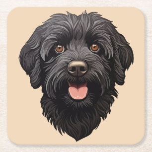 Posavasos Cuadrado De Papel Perro negro Labradoodle