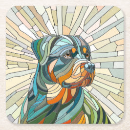 Posavasos Cuadrado De Papel Perro Rottweiler - arte de mosaicos