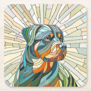Posavasos Cuadrado De Papel Perro Rottweiler - arte de mosaicos
