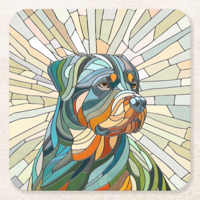 Posavasos Cuadrado De Papel Perro Rottweiler - arte de mosaicos (Anverso)