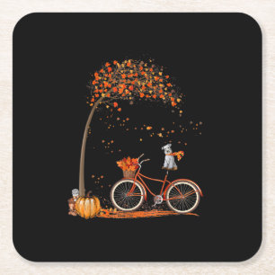 Posavasos Cuadrado De Papel Perro Schnauzer Y Calabazas Bicicletas Hoja Otoño