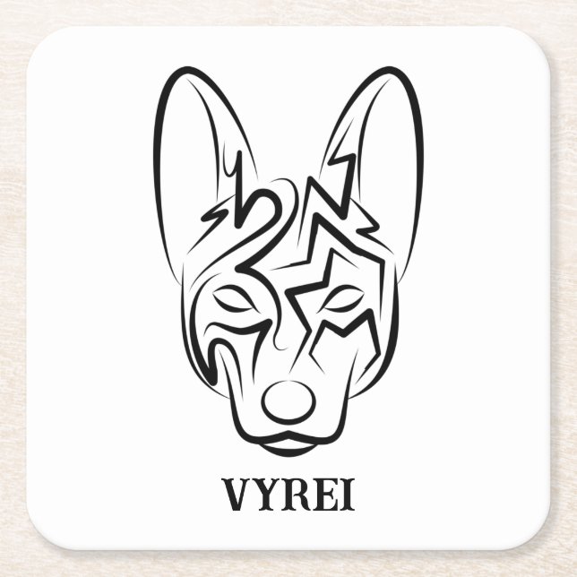 Posavasos Cuadrado De Papel Perro tribal blanco y negro (Anverso)