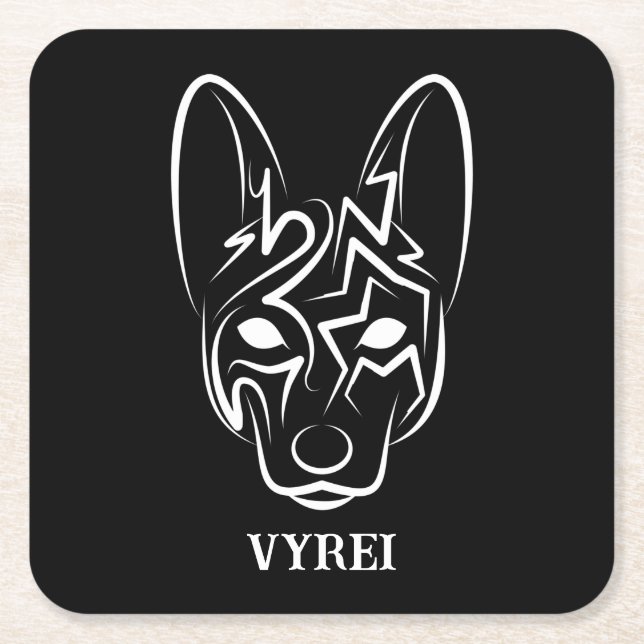 Posavasos Cuadrado De Papel Perro tribal blanco y negro (Anverso)