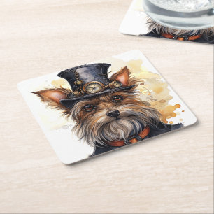 Posavasos Cuadrado De Papel Perro Yorkshire Terrier Steampunk