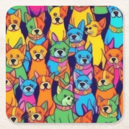 Posavasos Cuadrado De Papel Perros alegres y coloridos, perros felices