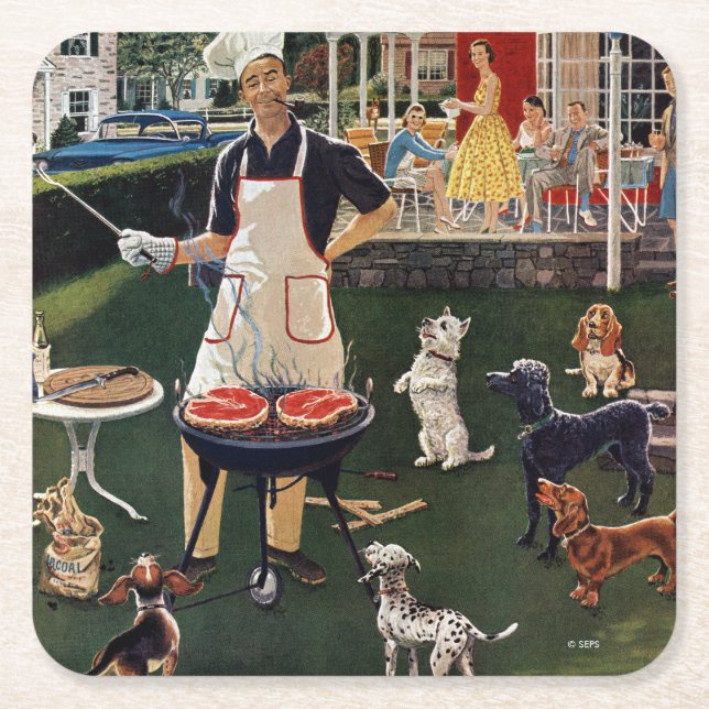 Posavasos Cuadrado De Papel Perros calientes (Anverso)