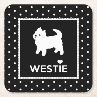 Posavasos Cuadrado De Papel Perros de Westie del lunar - terrieres del oeste