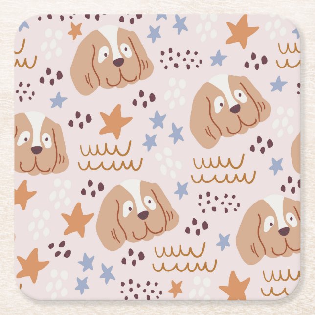 Posavasos Cuadrado De Papel Perros, estrellas, líneas: sin costuras (Anverso)