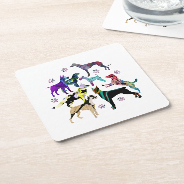 Posavasos Cuadrado De Papel Perros y patas (En perspectiva)