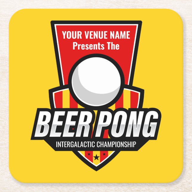 Posavasos Cuadrado De Papel Personalice este logotipo de Beer Pong (Anverso)