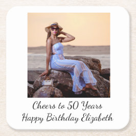 Posavasos Cuadrado De Papel Personalice la fiesta de cumpleaños de la foto par