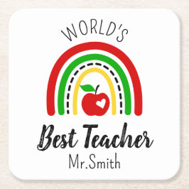 Posavasos Cuadrado De Papel Personalised World's Best Teacher Coaster