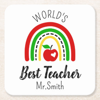 Posavasos Cuadrado De Papel Personalised World's Best Teacher Coaster