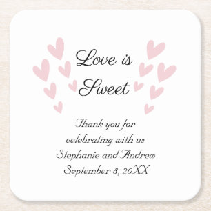 Posavasos Cuadrado De Papel Personaliza Corazón Rosa Amor Es Dulce Boda