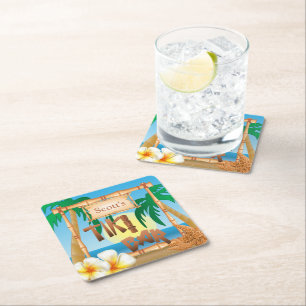 Posavasos Cuadrado De Papel Personaliza el bar tropical Tiki