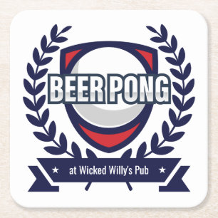Posavasos Cuadrado De Papel Personaliza este logotipo de Beer Pong
