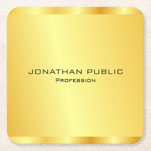 Posavasos Cuadrado De Papel Personaliza Faux Gold Modern Elegant Professional