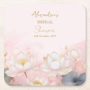 Posavasos Cuadrado De Papel Personaliza Pink Lotus No 8 para Despedida de Solt