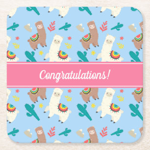 Posavasos Cuadrado De Papel Personalizable Alpaca/Llama
