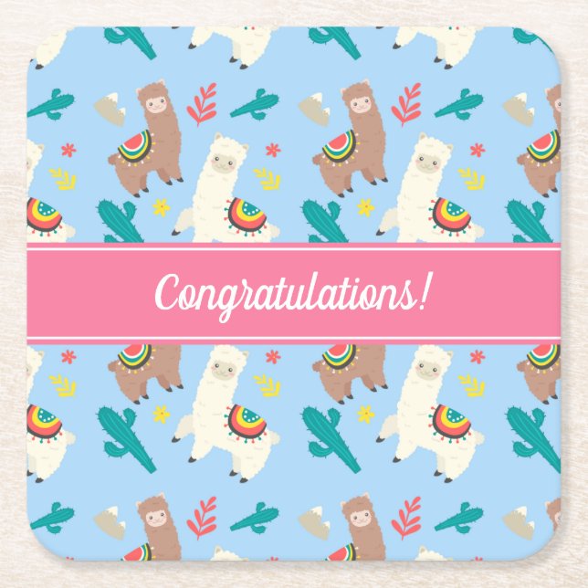 Posavasos Cuadrado De Papel Personalizable Alpaca/Llama (Anverso)