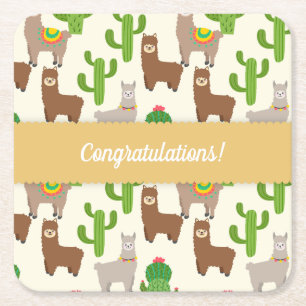 Posavasos Cuadrado De Papel Personalizable Alpaca/Llama