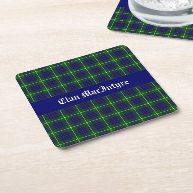 Posavasos Cuadrado De Papel Personalizable Clan MacIntyre Tartan (En perspectiva)
