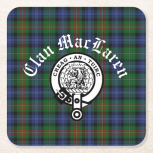 Posavasos Cuadrado De Papel Personalizable Clan MacLaren Escudo Badge & Tartan