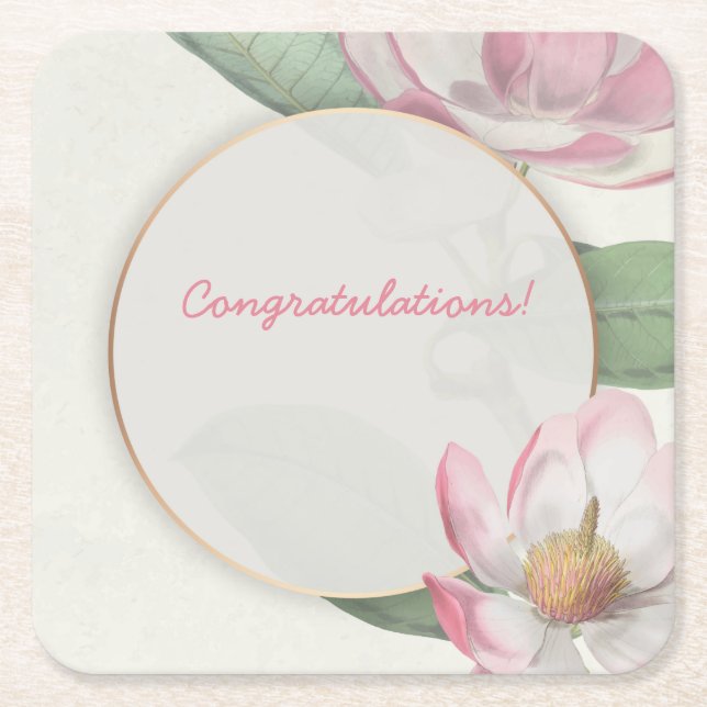 Posavasos Cuadrado De Papel Personalizable Floral (Anverso)
