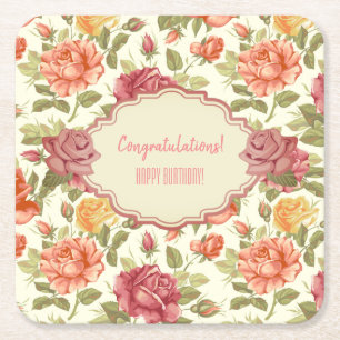 Posavasos Cuadrado De Papel Personalizable Floral