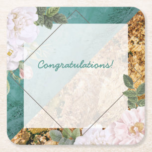 Posavasos Cuadrado De Papel Personalizable Floral