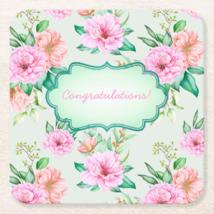 Posavasos Cuadrado De Papel Personalizable Floral