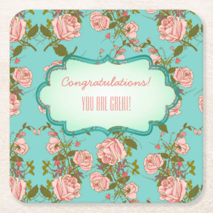 Posavasos Cuadrado De Papel Personalizable Floral