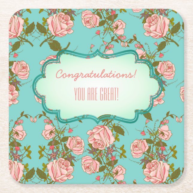 Posavasos Cuadrado De Papel Personalizable Floral (Anverso)