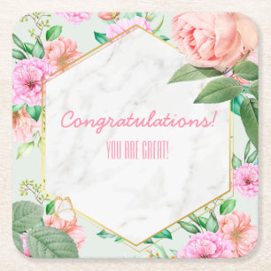 Posavasos Cuadrado De Papel Personalizable Floral