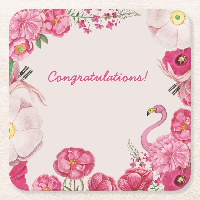 Posavasos Cuadrado De Papel Personalizable Floral (Anverso)