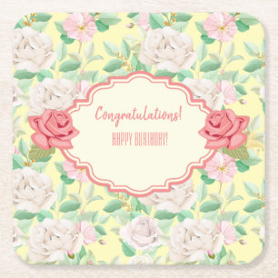 Posavasos Cuadrado De Papel Personalizable Floral